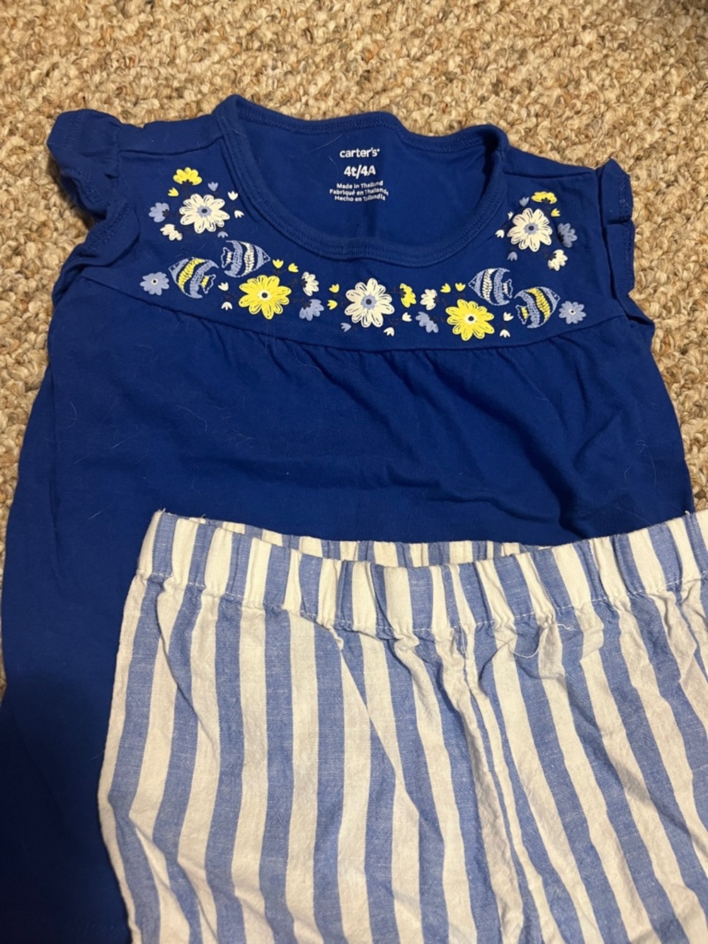 Carter's Navy Blue Floral Top with Blue & White Striped Shorts
